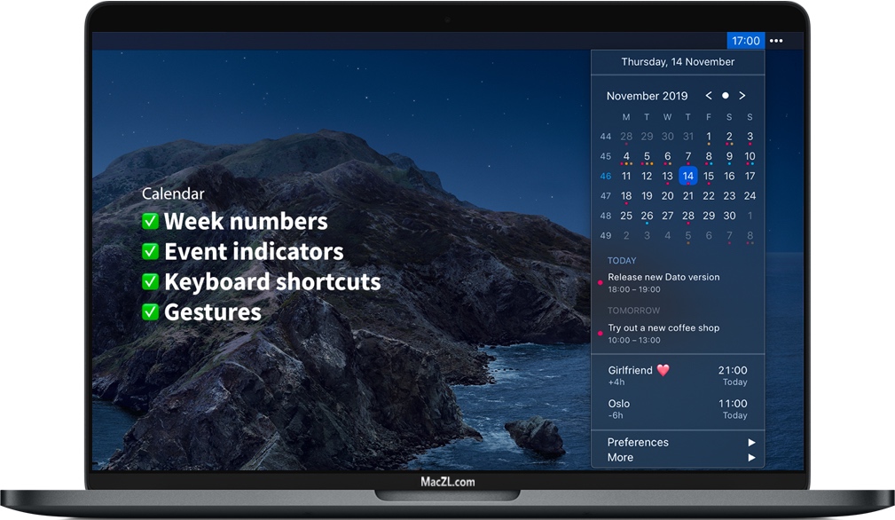 Dato for Mac macOS系统菜单栏时钟 破解版免费下载
